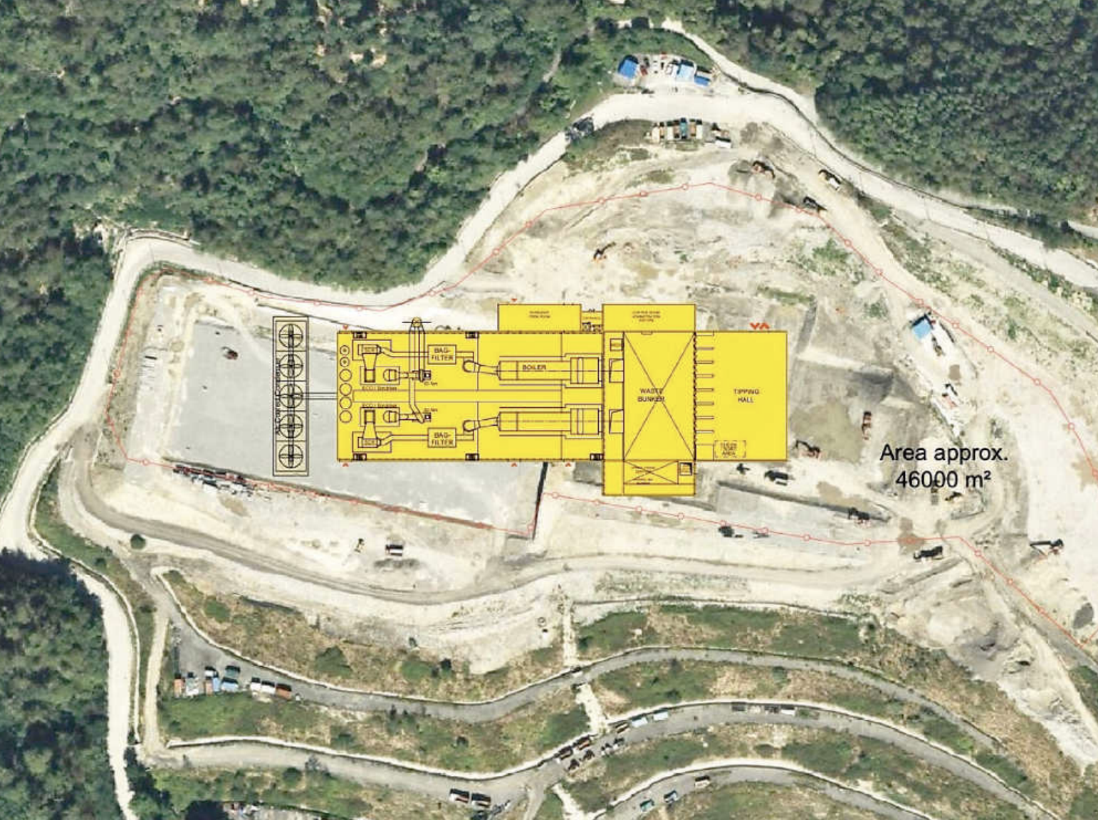 Il render che raffigura l’inserimento dell’impianto nell’area di Scarpino