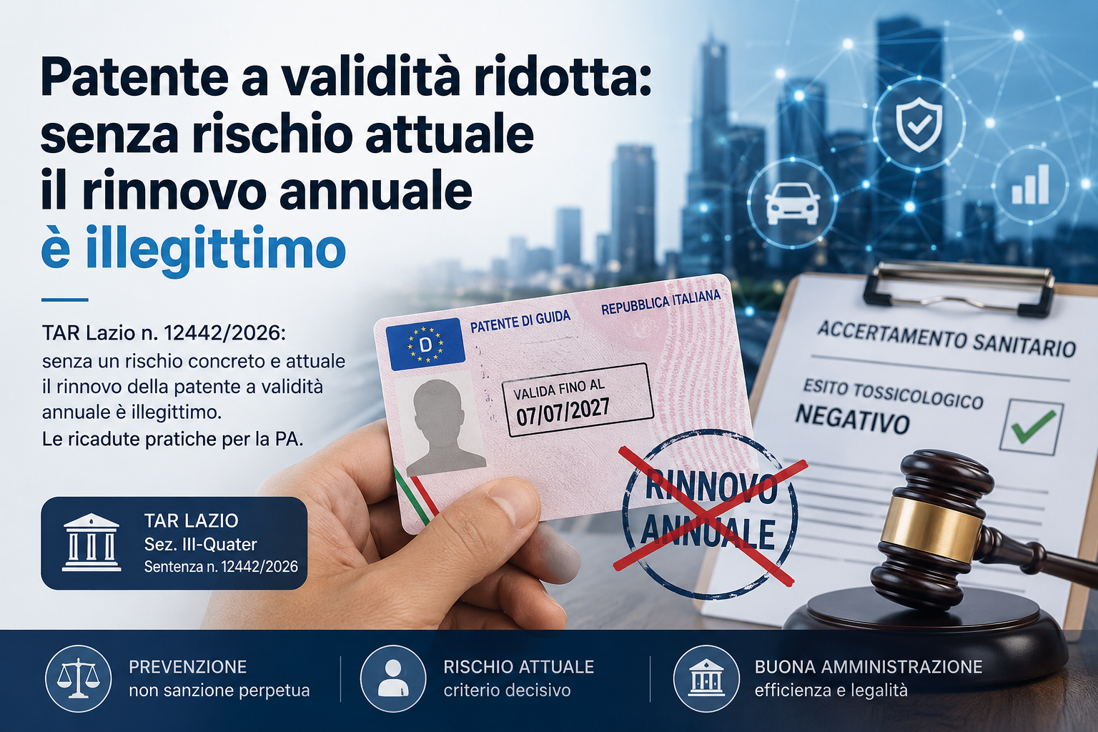 Patente a validità ridotta: senza rischio attuale il rinnovo annuale è illegittimo (e l’Amministrazione paga)